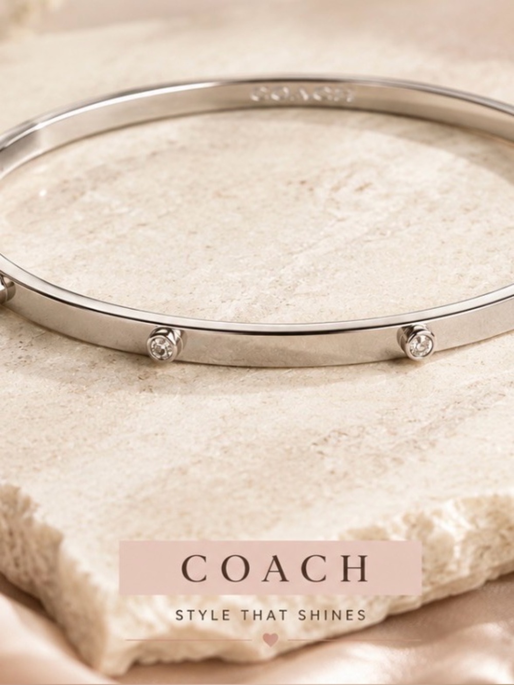 Coach Silver Crystal-Stud Slim Bangle Bracelet
